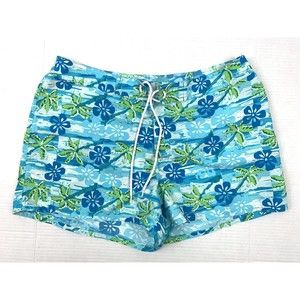 Catalina Ocean Gear Womens Size L (12-14) Blue Floral Print Swim Shorts Unlined